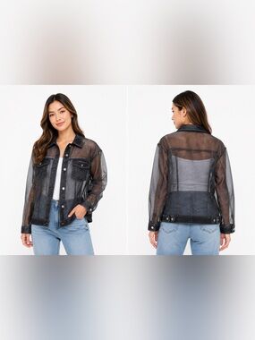 Animari x Revolve Sheer Black Denim-Trim Jacket.